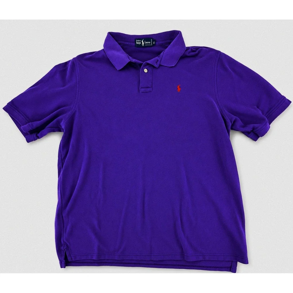 Polo Ralph Lauren Mens XL Purple Vintage 90s Cotton Polo Shirt USA Made